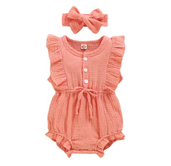 Baby Girl Summer Romper with Headband – Pink & Purple