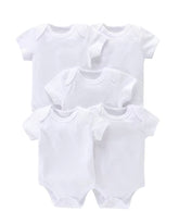 5-Piece White Baby Vest Bodysuit Set – 100% Soft Cotton
