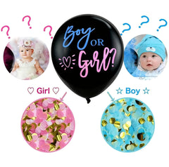 Black Gender Reveal Party Balloon - 36" with Confetti