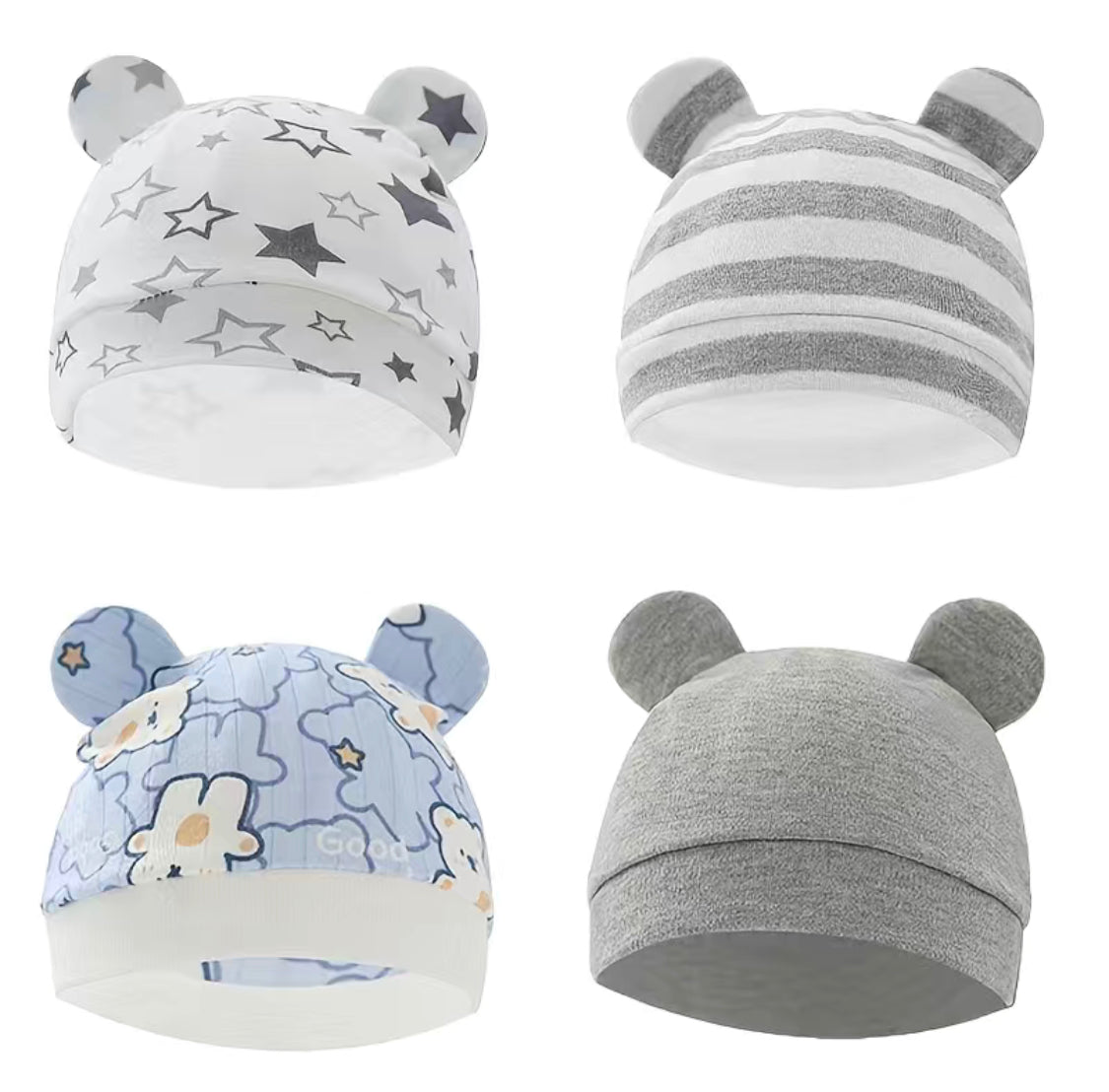 Baby Boy 4-Piece Hat Set for Newborns