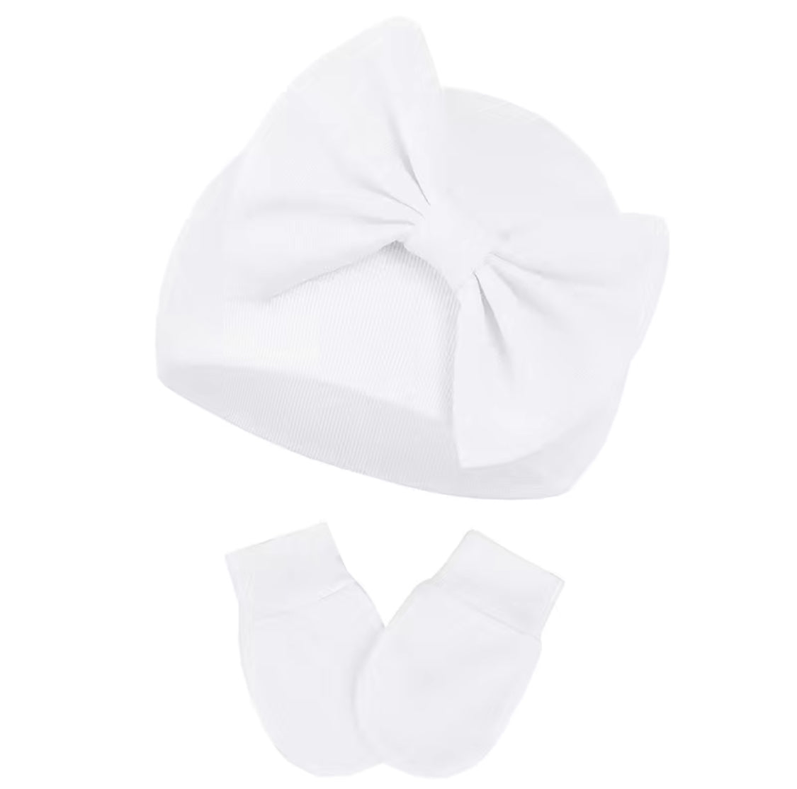 Newborn Baby Girl Hat & Mitten Set