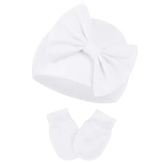 Newborn Baby Girl Hat & Mitten Set