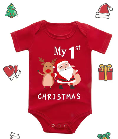 Baby vest my first Christmas with Santa Claus & reindeer