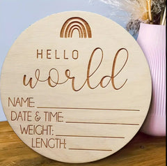 Wooden baby birth announcement board