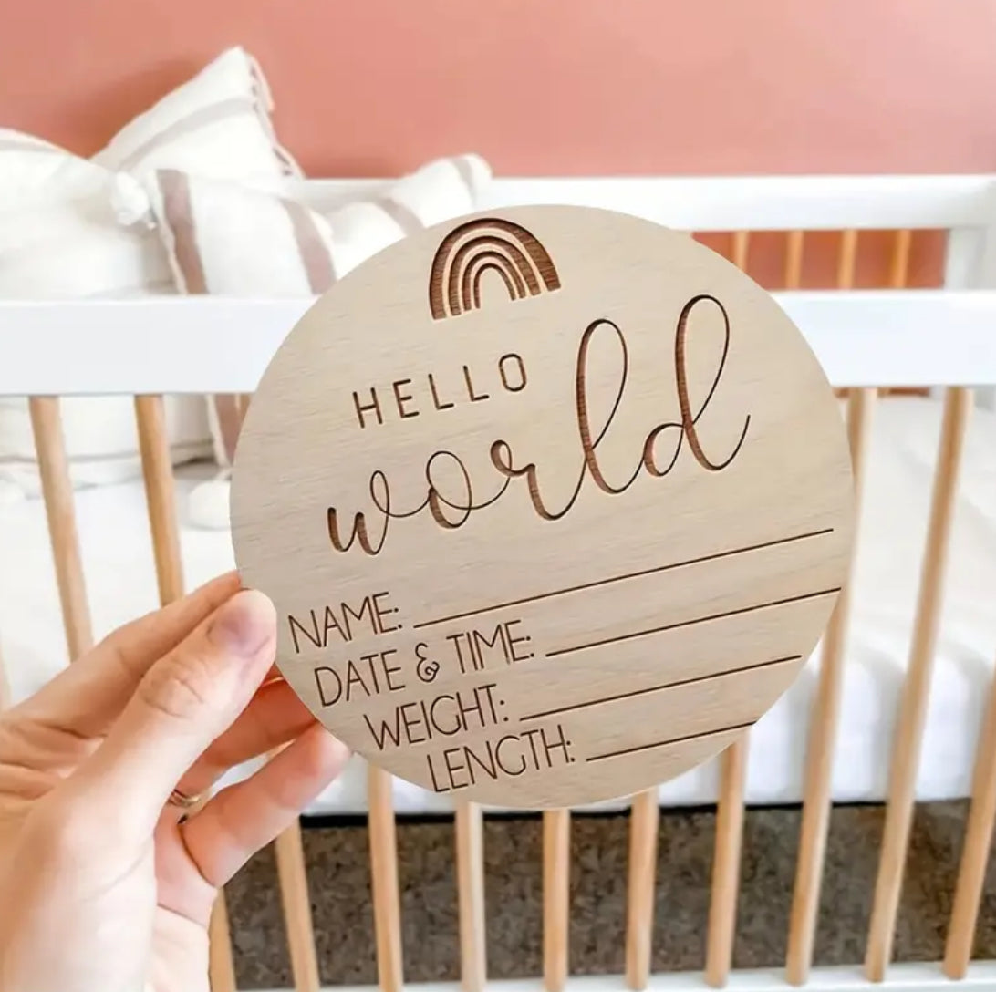 Wooden baby birth announcement board