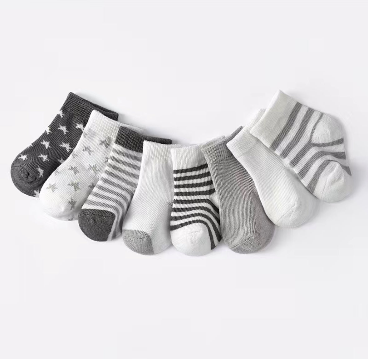 8 Stylish Grey & White Socks for Infants - Baby Socks