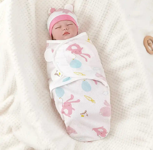 Baby girl swaddle blanket set included hat soft cotton