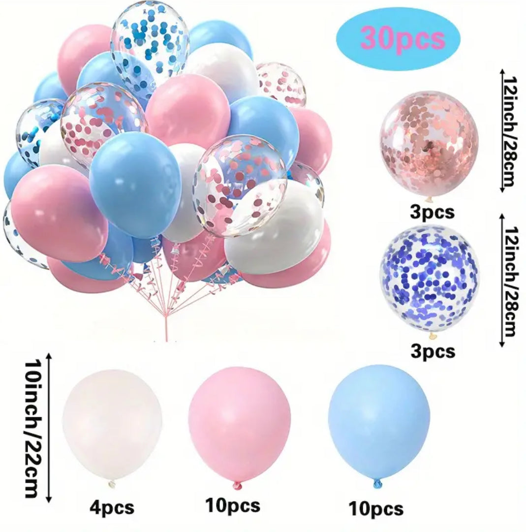 30-Piece Gender Reveal Baby Balloon Set