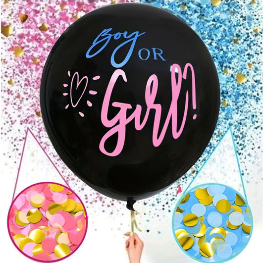 Black Gender Reveal Party Balloon - 36" with Confetti